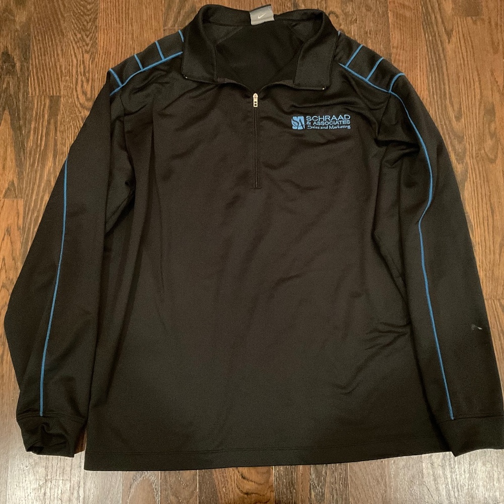 Nike Golf Dri-Fit Mens Black & Blue Striped 1/4 zip Pullover jacket XL Polyester